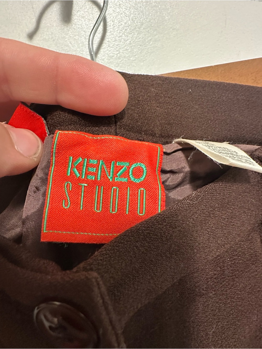Vintage Kenzo Studio 100% Wool Brown High-Waisted Trouser Pants Size 8 - Picture 4 of 7